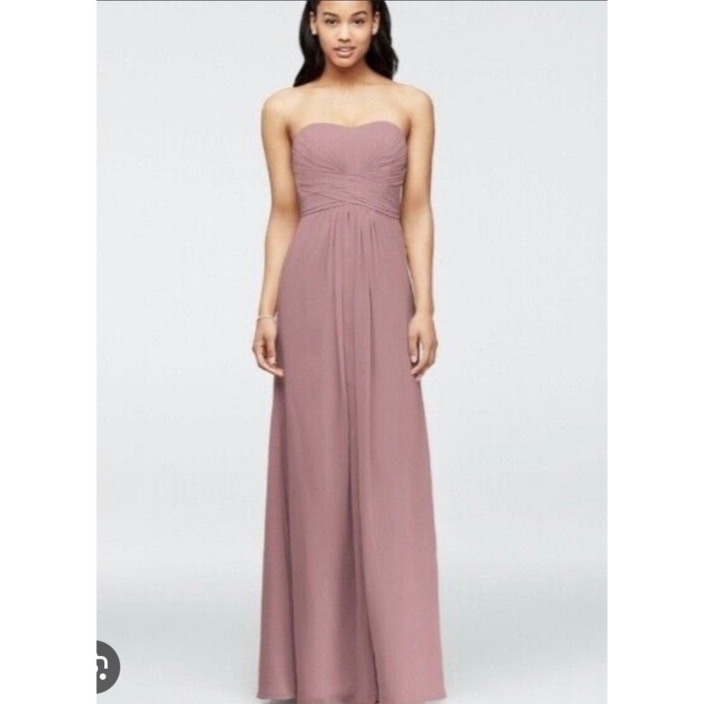 Mauve Long Strapless Chiffon Dress with pleated bodice